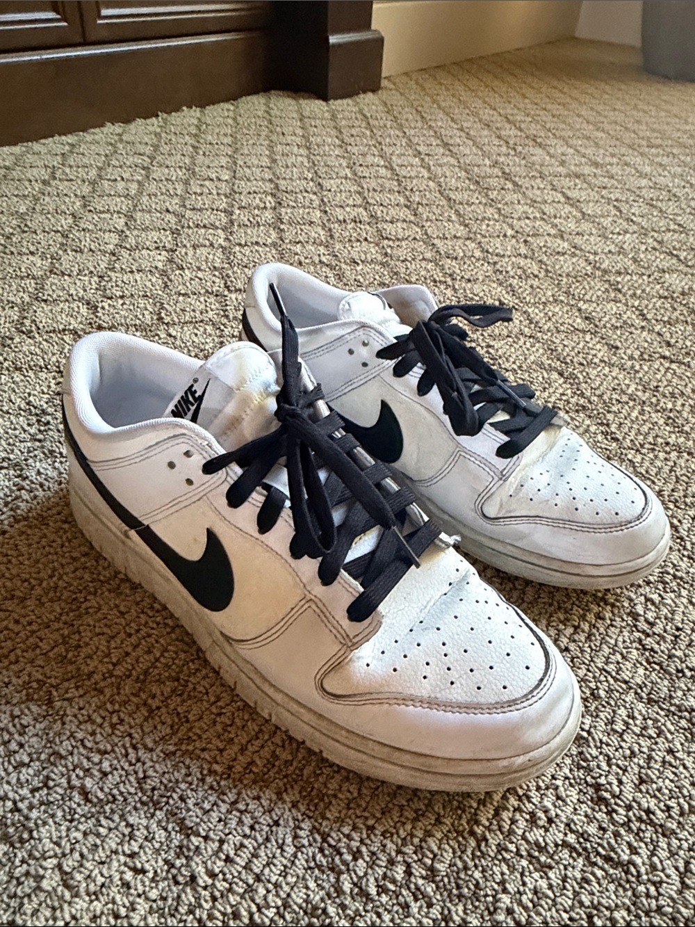 Nike White and Black Dunk Low-Top Sneakers — Classic Swoosh Design